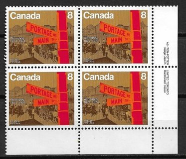 1974 Canada Sc633 Winnipeg Centennial MNH block of 4