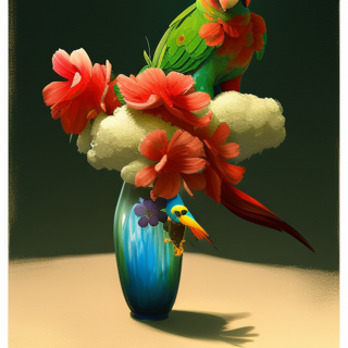 Listia Digital Collectible: Antique Parrot Vase With Beautiful Flowers
