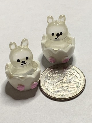 EGG SHELL ANIMALS~#3~BUNNIES/RABBITS~SET OF 2~GLOW IN THE DARK~FREE SHIPPING!