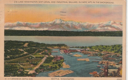 Vintage Used Postcard: (a): 1944 Lake Washington Ship Canal, WA