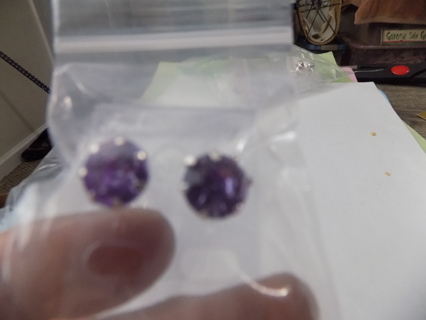 Large lilac faceted rhinestone post earrings