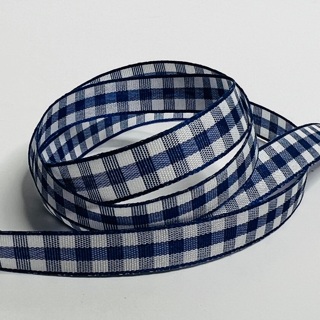 Blue & White Checked 3/8”  Wide Ribbon 