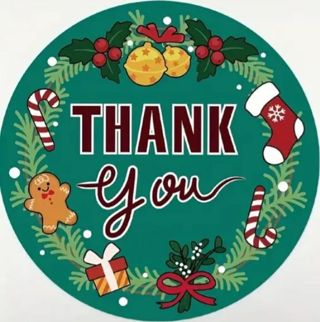 ➡️⛄(8) 1.5" CHRISTMAS THEMED THANK YOU STICKERS!! GLOSSY