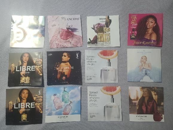 Free: FREE 12 WOMEN'S PERFUME FRAGRANCE CARDS: Clinique, Coach, YSL, Ariana Grande, Juicy, Lancome, Etc.