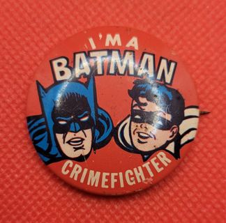 Vintage 1966 Batman & Robin Crime Fighter Pinback Button