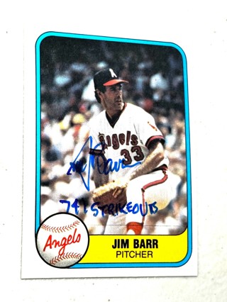 Autographed Jim Barr 1981 Fleer 287 California Angels-741 Strikeouts