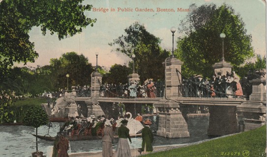 Vintage Used Postcard: 1910 Bridge in Public Gardens, Boston, MA