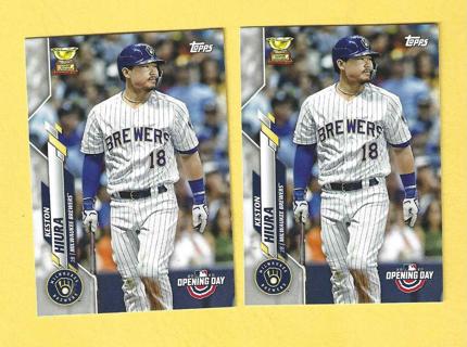 (2) 2020 Topps Opening Day Keston Hiura Gold Cup Brewers