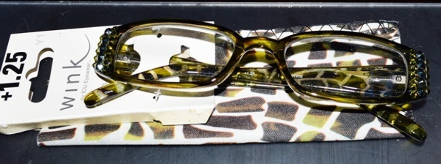 NWT +1.25 level WINK by ICU Eyewear Reading Glasses w/ Authentic SWAROVSKI Crystals & matching case