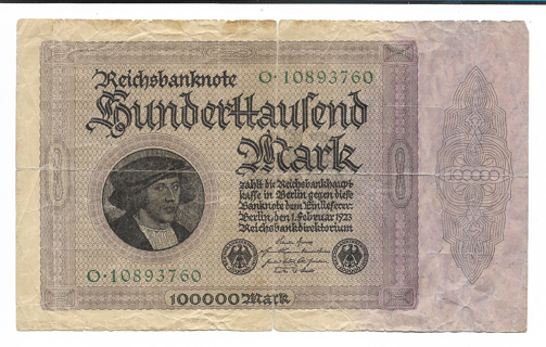 1923 Germany 100000 Mark Banknote