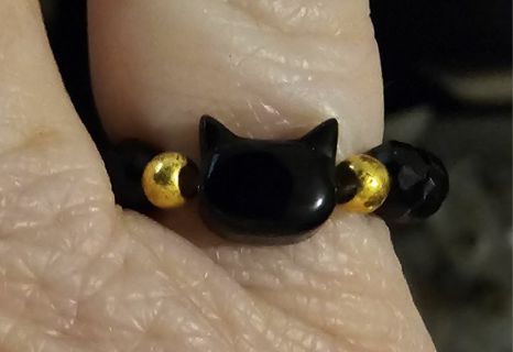 Abalone Shell Black Cat Ring size 5