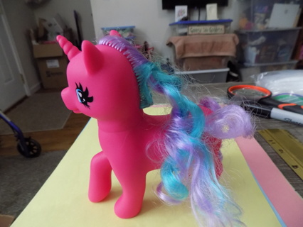 6 inch tall hot pink My Little Pony unicorn purple and aqua mane, Purple tail