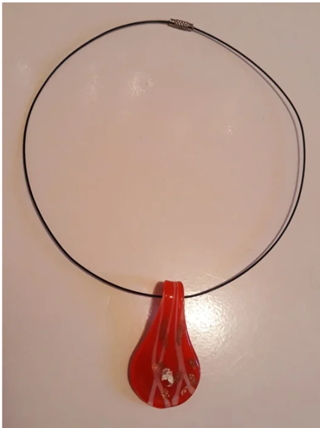 Choker on Wire with Red Glass Pendant