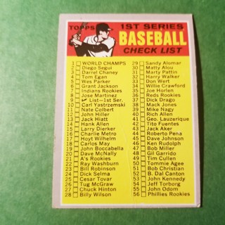 1970 - TOPPS EXMT - NRMT BASEBALL - CARD NO. 6 - 1ST SERIES CHECKLIST