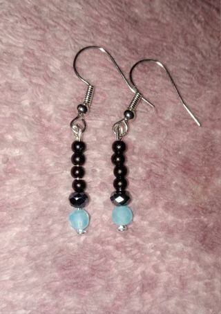 Blue & Black Crystal Beaded hook earrings new