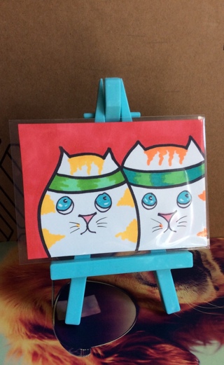 Workout Kitties original drawing aceo