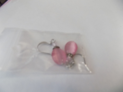 Pair of pink cats eyes gemstone French hook earrings