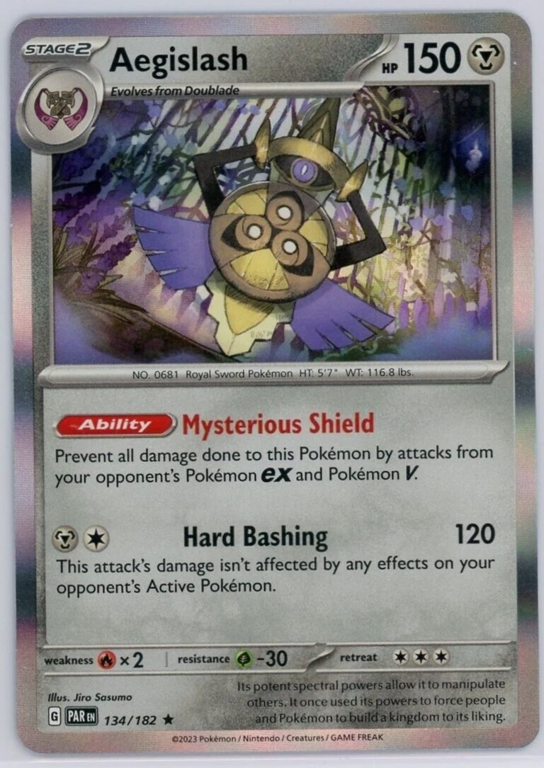 Free: Pokemon TCG Aegislash 134/182 Sv04: Paradox Rift Holo Rare