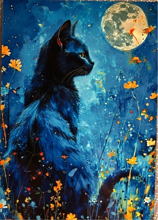 Cat with full moon  - 5 x 3” MAGNET - GIN ONLY