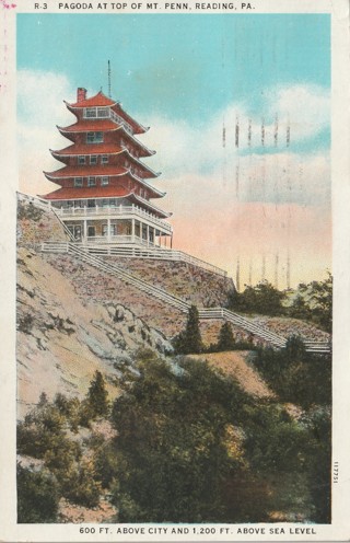 Vintage Used Postcard: 1933 Pagoda at Top of Mount Penn, Reading, PA