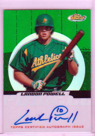 Landon Powell, 2005 Topps Finest Green Refractor AUTOGRAPHED Card #149, Oakland Athlegtics,146/199