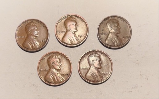 5 Different US Wheat Pennies From the 20’s & 30’s