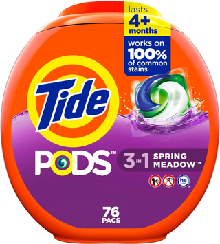 Tide PODS Liquid Laundry Detergent Soap Pacs, Powerful 3-in-1 Clean, Spring Meadow Scent (76 Count)