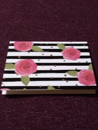 Pink Floral-Black Stripe Notecard