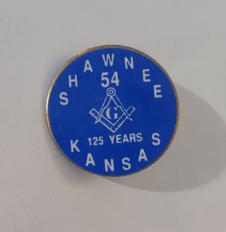 Vintage 125 years Shawnee Kansas 54 Mason Masonic Compass Lapel Pin
