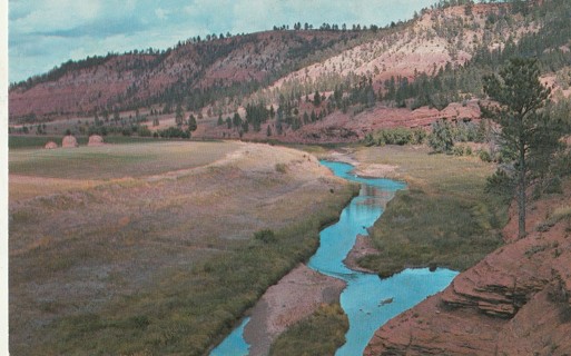 Vintage Unused Postcard: w: Red Beds, Belle Flower River, Devil's Tower, WY