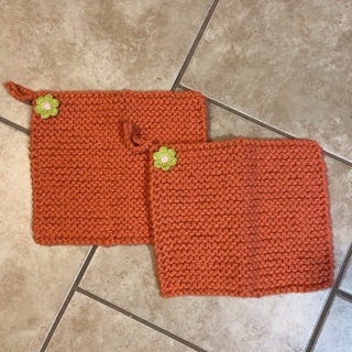 BN Pair of Heavy Duty Hand Knitted Potholders .