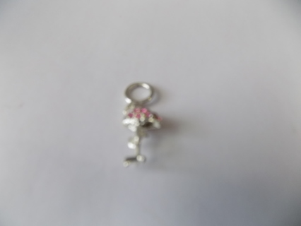 Silver plated Flamingo charm 1 1/2 tall covered in pink rhinestones