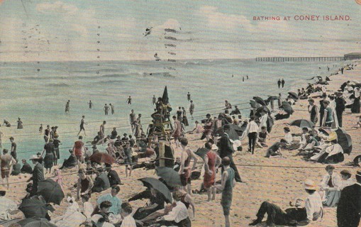 Vintage Used Postcard: g: 1911 Bathing at Coney Island, NY