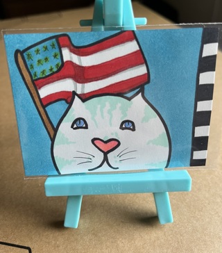 American Cat original drawing aceo