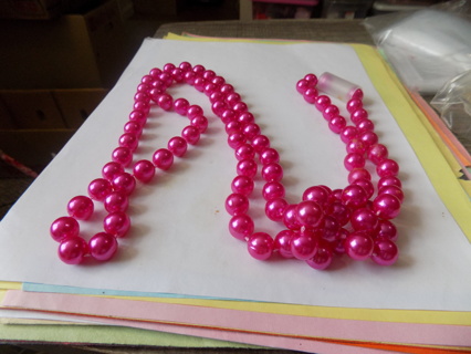 Necklace extra long large hot pink beads with bead knot accent