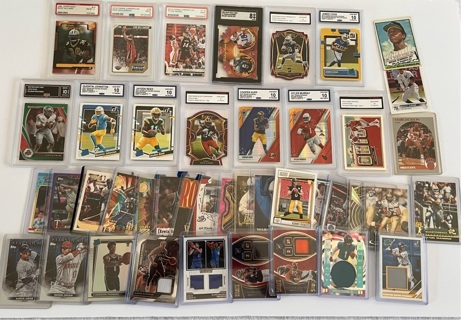 HUGE SPORTS CARD COLLECTION (GRADED CARDS) HOF ROOKIES AND MEMORABILIA CARDS