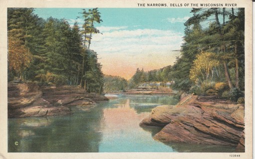 Vintage Used Postcard: b: 1930 Narrows, Dells of the Wisconsin River