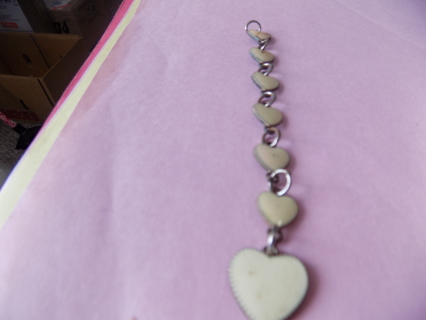 5 inch long white enameled adjoing stacked hearts bookmark