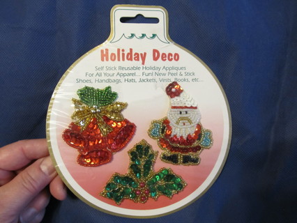 Christmas Holiday Appliques Self Stick Sequins & Beads Santa Holly Bells