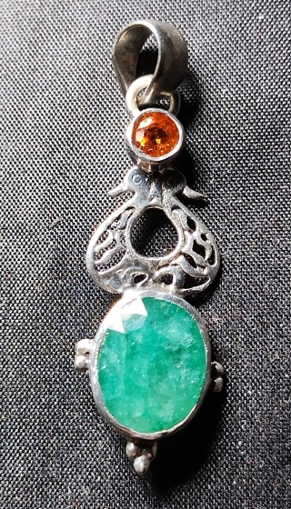 NECKLACE W/O CHAIN STERLING SILVER WITH NATURAL GEMSTONES ONE IS A BIG BEAUTIFUL COLUMBIAN EMERALD.