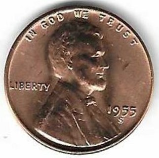 1955-S Lincoln Wheat Penny Uncirculated Red Cent