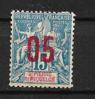 1912 St. Pierre & Miquelon Sc112 15c surcharge on 15c Navigation & Commerce MH