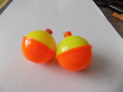 2 orange and yellow snap on fishing bobbers size 1 1/4 inch