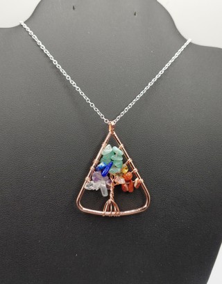 Lovely New Rainbow Gemstones Sterling Silver Tree of Life Necklace