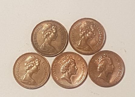 Lot 5 Coin UK penny 1971 1977 1980 1987 1988