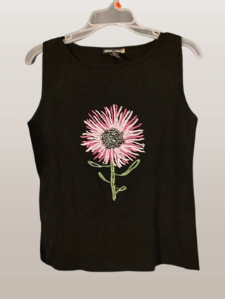 Sweaterworks Black Sleeveless Top with Embroidered Flower / Ladies Size Large