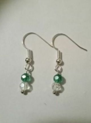 Green & clear Crystal Bead Hook Earrings