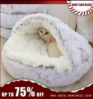 Soft Plush Pet Bed with Cover Round Cat Bed Pet Mattress Warm Cat Dog 2 in 1 Sleeping Nest Cave