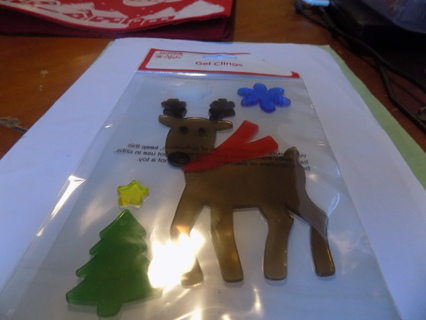 NIP window gel clings reindeer with red scarf, snowflake, tree, star