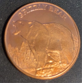 1oz .999 fine copper round- Grizzly Bear